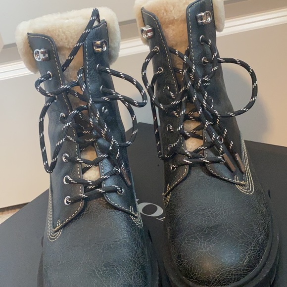 Coach black fuzzy combat boots - Picture 2 of 4